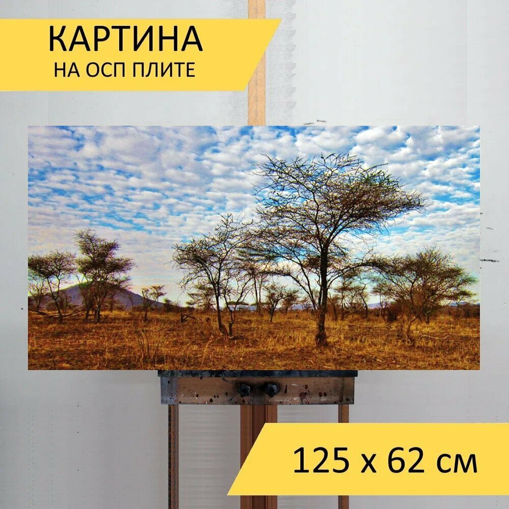 Картина на ОСП "Танзания, национальный парк серенгети, природа серенгети" 125x62 см. для интерьера на стену