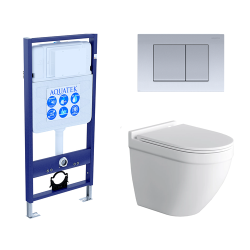 Комплект 3 в 1 инсталляция Акватек Standart 50 + Унитаз подвесной Grossman GR-4483S с кнопкой хром матовой INS-0000012 + GR-4483S + KDI-0000011