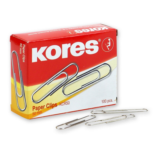 Kores Скрепки Kores с отгибом, 50, никелевое, овальная, 100 шт, в картонной упаковке (серебристый)