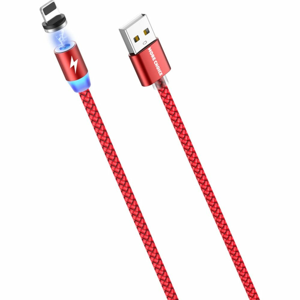 Кабель интерфейсный More Choice Smart USB 2.4A для Lightning 8-pin Magnetic нейлон 1м Red - фото №11