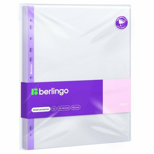 Файл-вкладыш А4 50мкм Berlingo Mirror вертикальный, глянцевая, 100шт berlingo файл вкладыш а4 30 мкм berlingo глянцевый 100 штук в упаковке