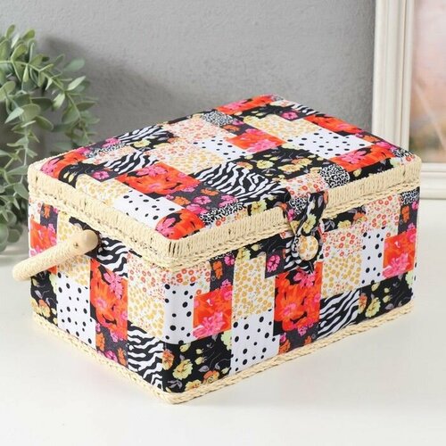 Шкатулка для рукоделия Пэчворк Цветы горох и зебра 19х26х145 см 3814₽