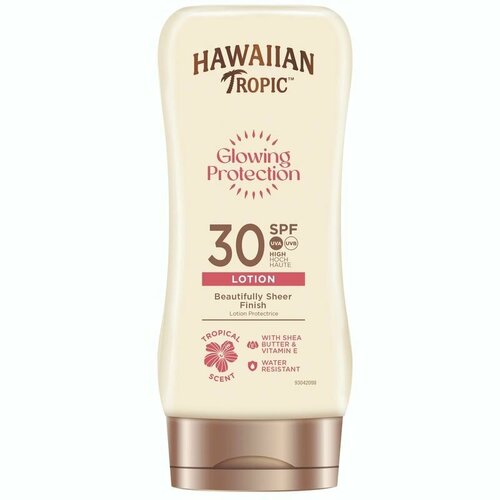 Hawaiian Tropic, Солнцезащитный крем SPF 30 (Glowing Protection) лосьон защита от солнца для кожи лица и тела легкий с тропическим ароматом, маслом ши и витамином Е, 180 мл