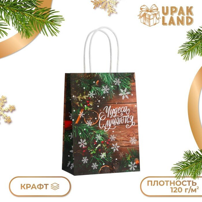 Подарочный пакет бумажный новогодний крафт 