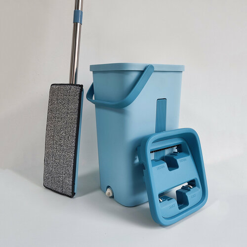 Набор для уборки ведро с отжимом и швабра с вращением на 360 градусов голубой 959₽
