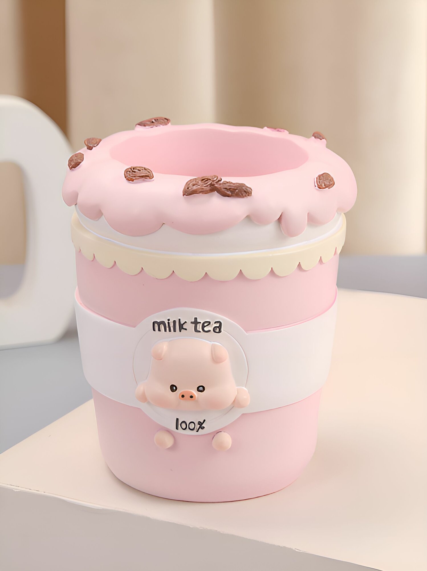 Подставка для канцелярии / органайзер настольный "Milk tea", pig, 10х8,5х9 см