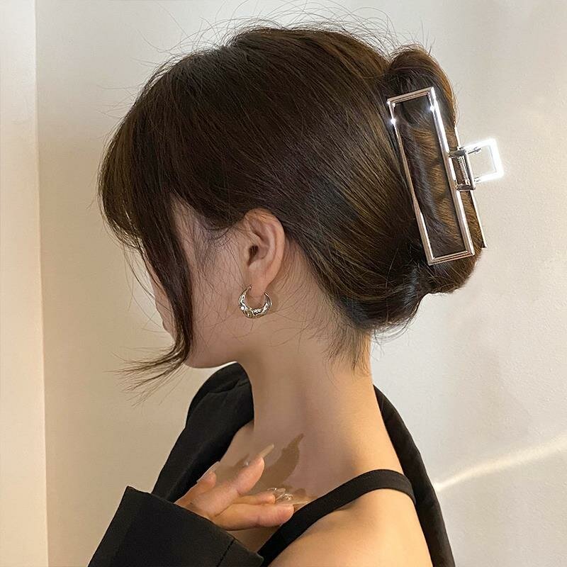 Заколка-краб для волос, прямоугольная, 9см, цвет серебристый