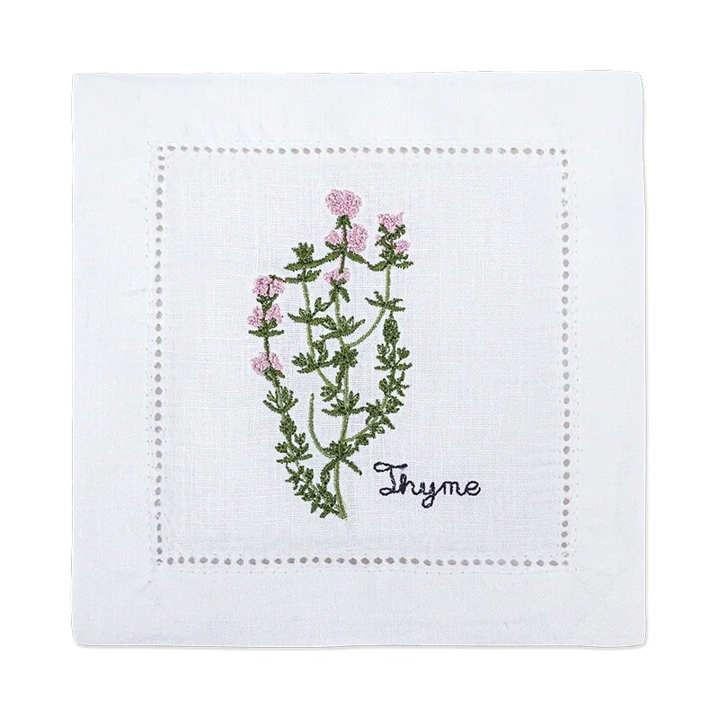 Новая коктейльная салфетка с вышитыми травами чистый лен лаванда розмарин мята шалфей натуральная элегантная чайная салфетка 15x15 см Thyme