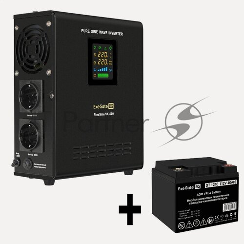 Изображение товара Комплект ИБП EX295995RUS + батарея 40Aч EX282976RUS 1шт (инвертор, синус, для котла, настенный) ExeGate FineSine SX-500. LCD. AVR.2SH <500VA/300W, чистая синусоида, цветной LCD-дисплей, AVR, 2*Schuko, линейно-интерактивный, крепление настенное/универса