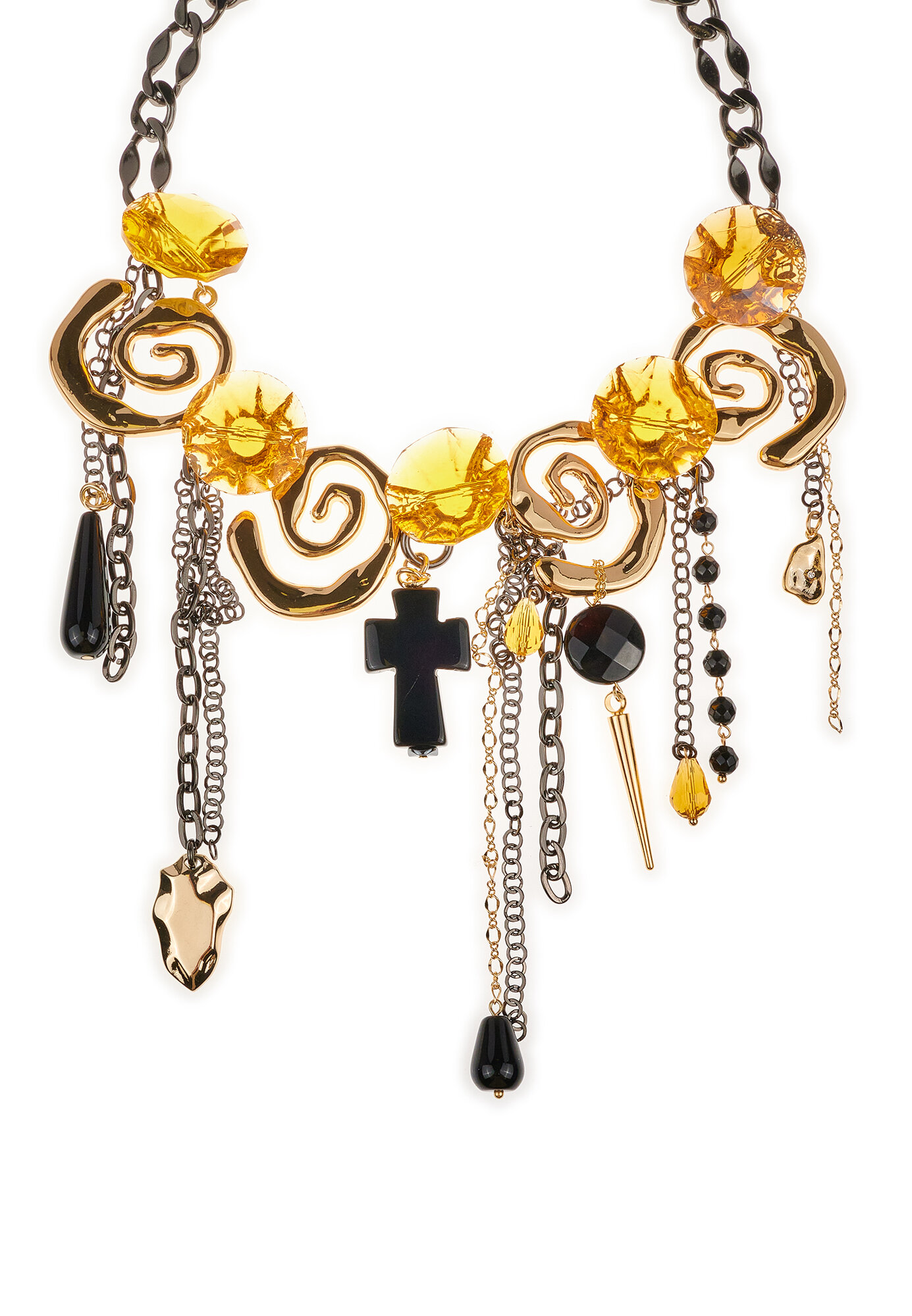 Колье YAROSLAVNA, стекло, агат, длина 42 см, золотой, желтый, черный — фото 1