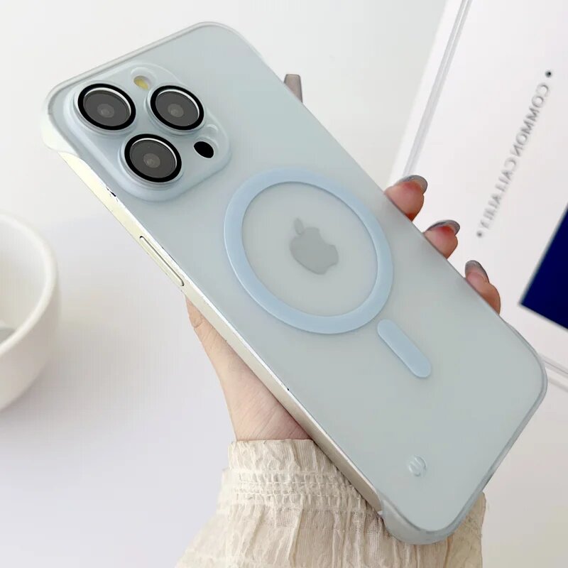 Безрамочный матовый чехол для телефона iPhone 15 14 Plus 13 12 11 Pro Max, ультратонкий Магнитный чехол для беспроводной зарядки Magsafe, Clear, For iPhone 15 — фото 1