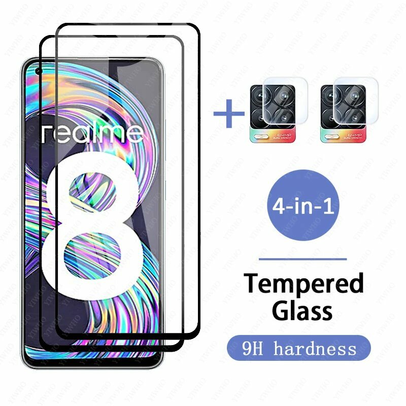 Защитное стекло Realme 8, 9H, 4-в-1, Цвет: 2PCS Black 2PCS Lens
