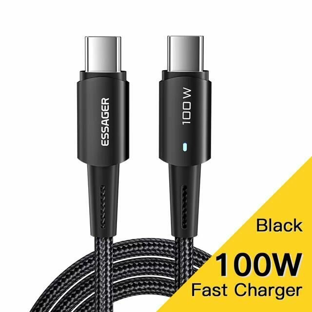 Кабель зарядки Essager c TYPE-C на TYPE-C. Шнур для ноутбука, планшета, смартфона (провод для быстрой зарядки) 100 вт, 1 метр