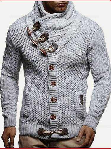 Изображение товара Свитер осенне-зимний вязаный жакет с высоким горлом на пуговицах мужской свитер