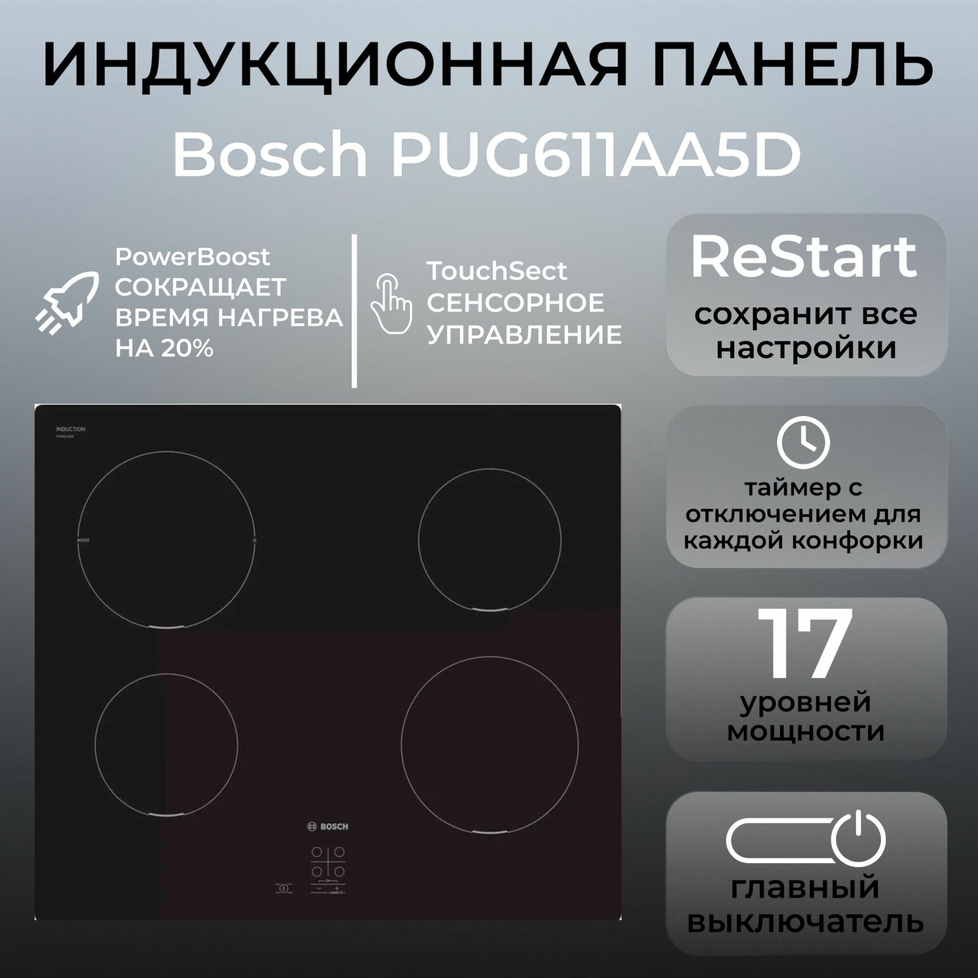 Варочная панель Bosch PUG611AA5D, черный