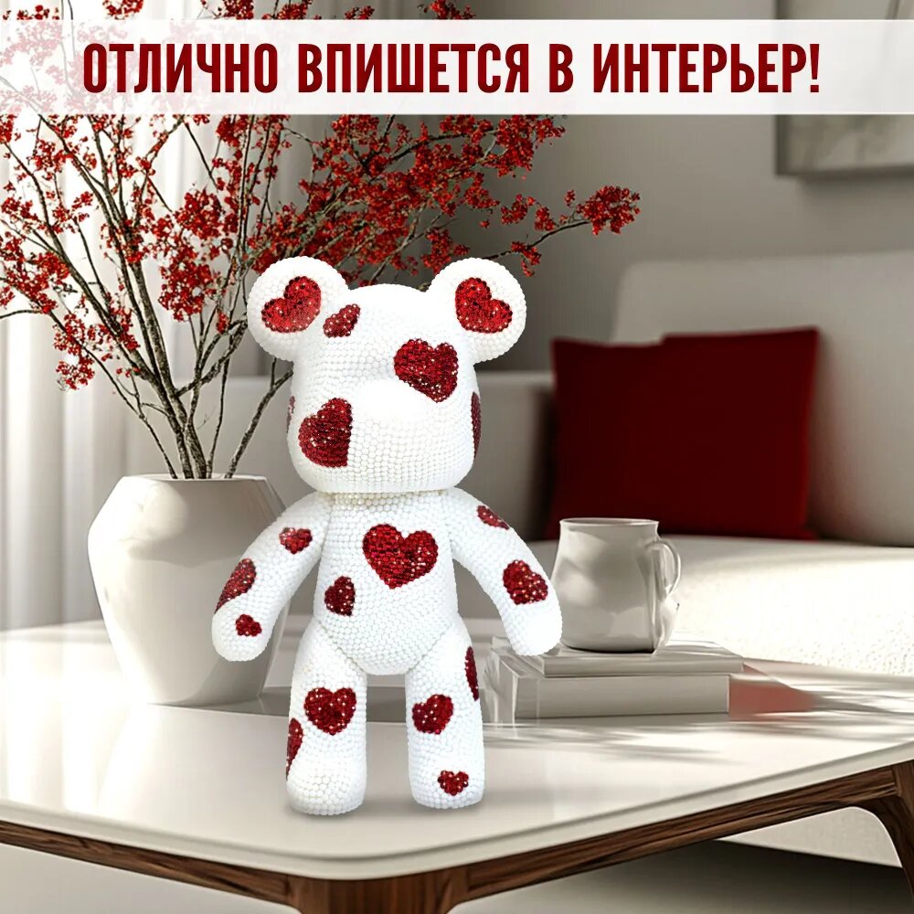 Алмазная мозаика на фигурке "Алмазный мишка" Сердечки, 23 см, DzenArt — фото 1