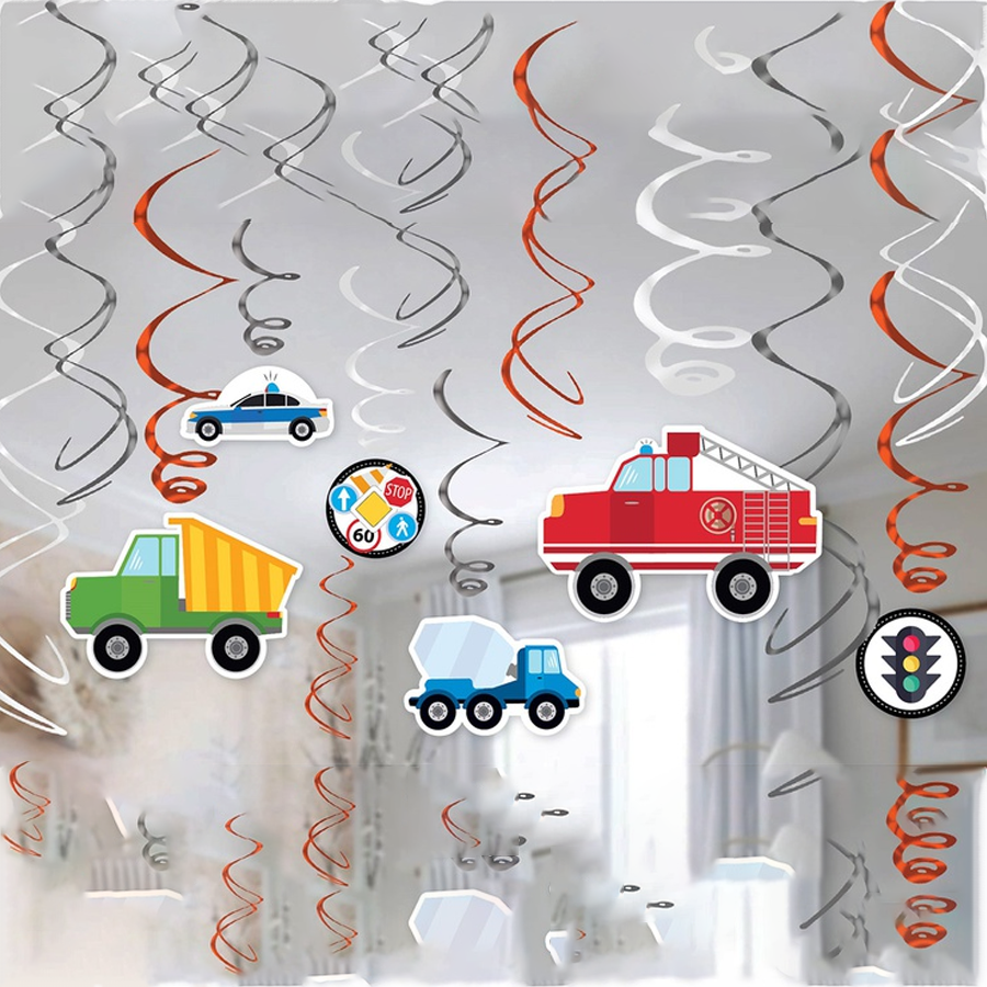 Гирлянда Riota "Машинки", растяжка, бумажная, разноцветная, 60см, 12 штук