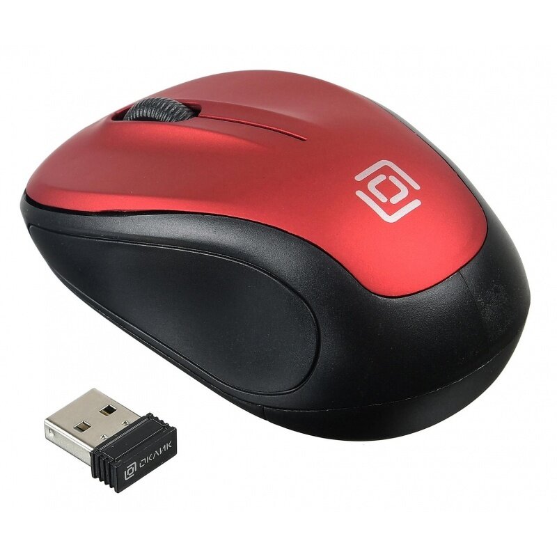 Мышь беспроводная Oklick 665MW, 1000 dpi, USB-коннектор, 3 кнопки, черно-красная (1025135)