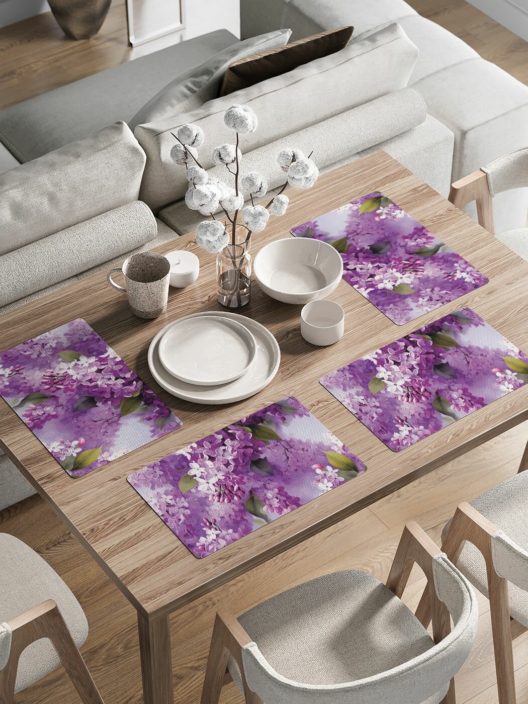 Салфетки на стол сервировочные "Букет сирени", плейсмат на кухню, 30x46 см, JoyArty