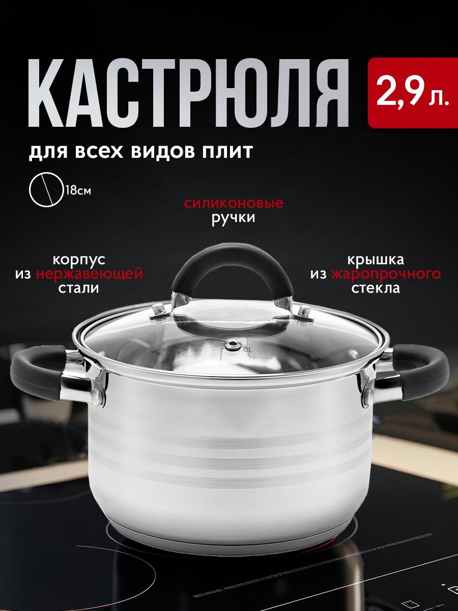 Кастрюля из нержавейки с крышкой 2.9 л