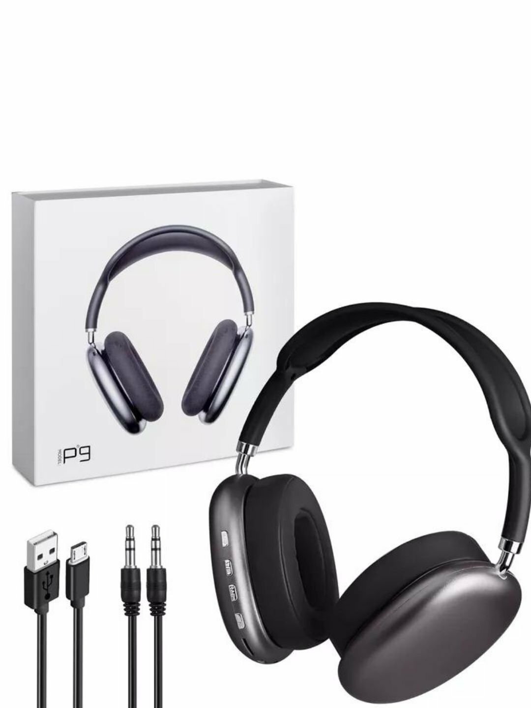Беспроводные Bluetooth - наушники P9, полноразмерные, с микрофоном, Черный — фото 1