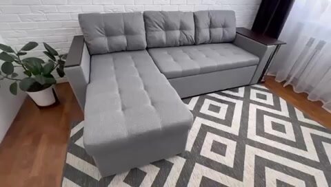 Угловой диван "Атланта" MF-SOFA, со столиком, серый, раскладной механизм "дельфин" — фото 1