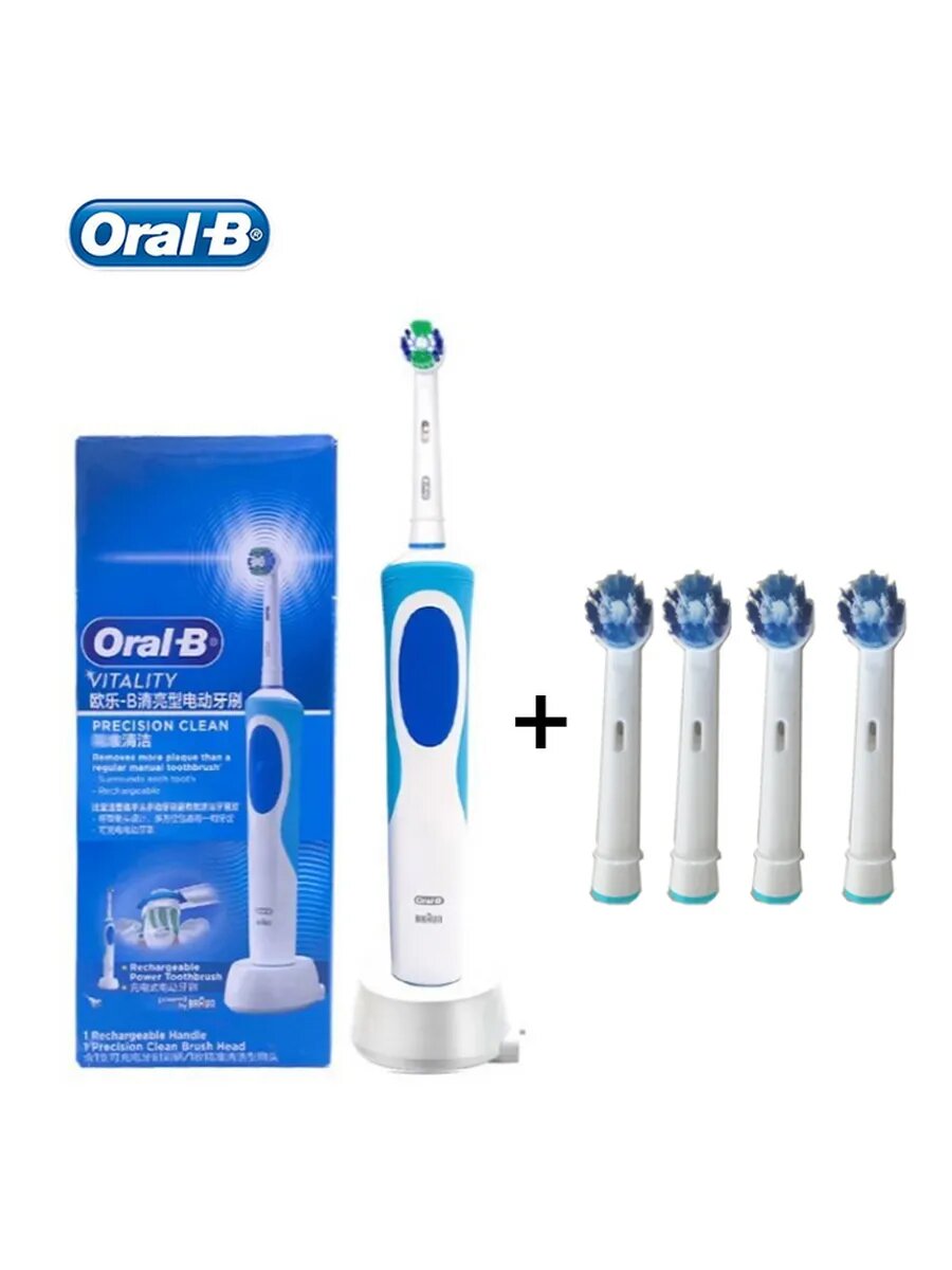 Электрическая зубная щетка Oral-B D12, круглая головка, 4 сменные насадки, голубая, для взрослых
