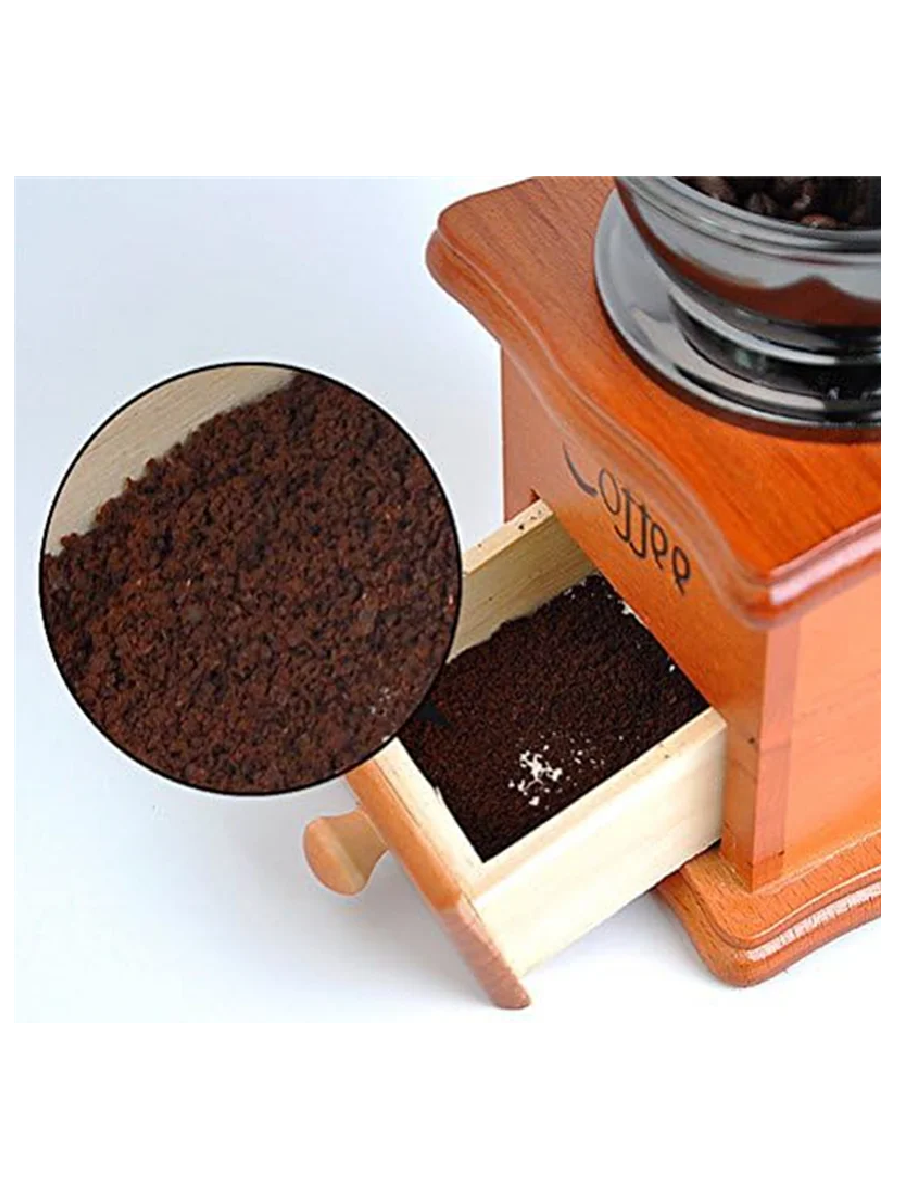 Ручная жерновая кофемолка "Coffee", с деревянным ящиком, коричневая — фото 1