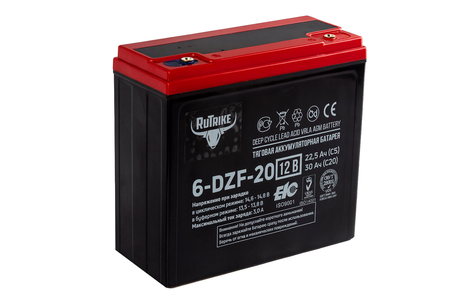 Тяговый гелевый аккумулятор RuTrike 6-DZF-20 (12V20A/H C2)