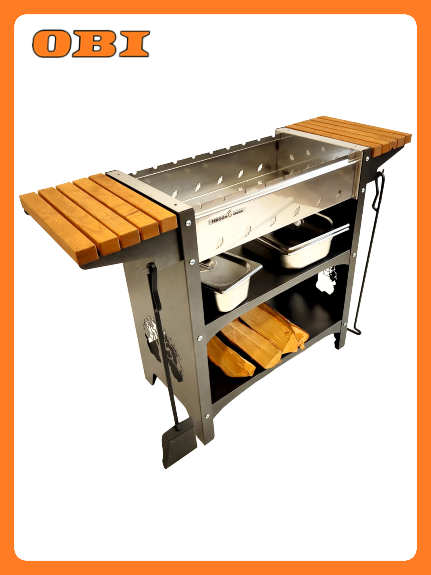 Мангал F.GROUP нержавеющая сталь стационарный 2мм серебристый 115x79x37см