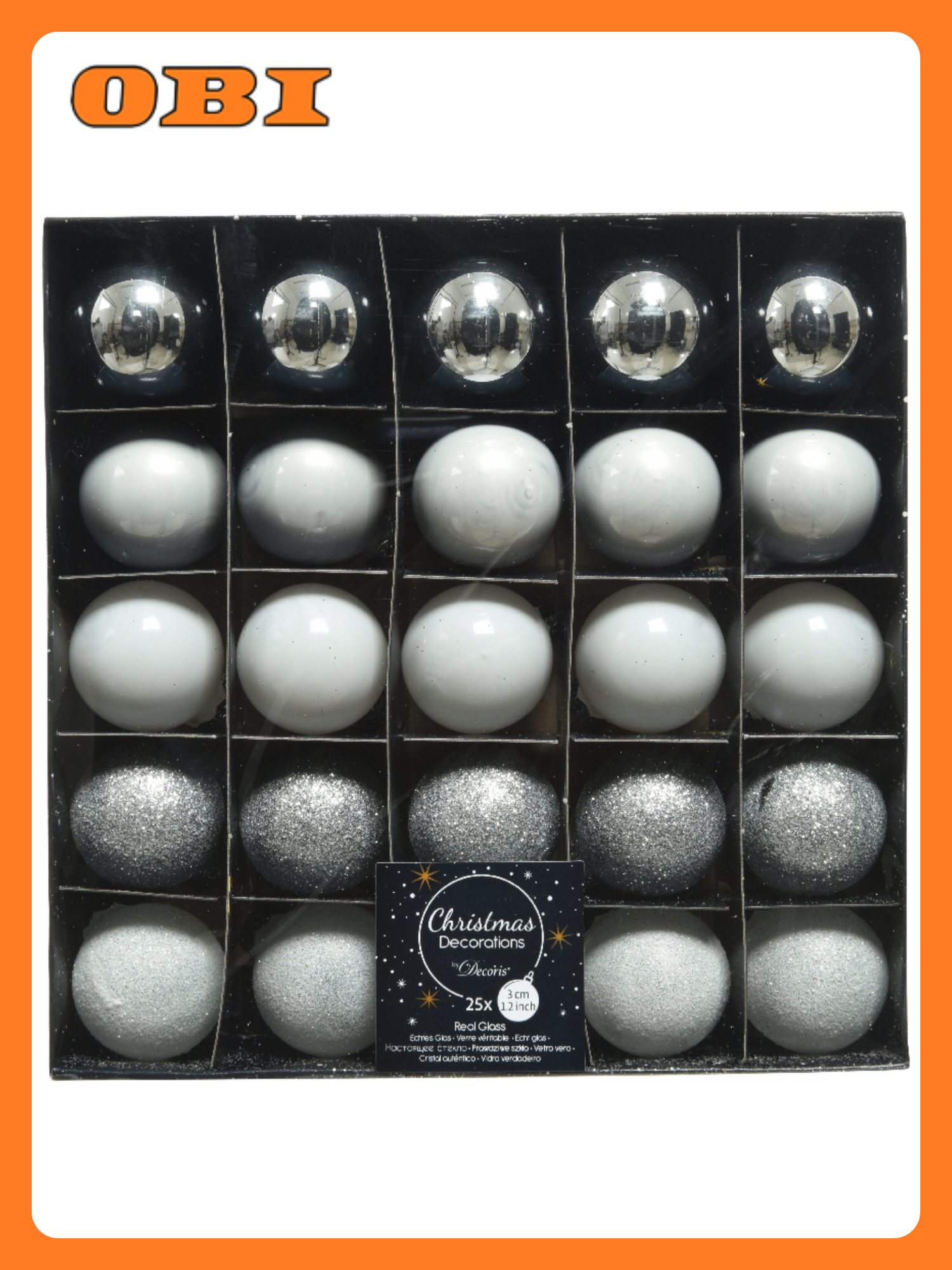 Набор новогодних шаров Decoris белые 3 см 25 шт