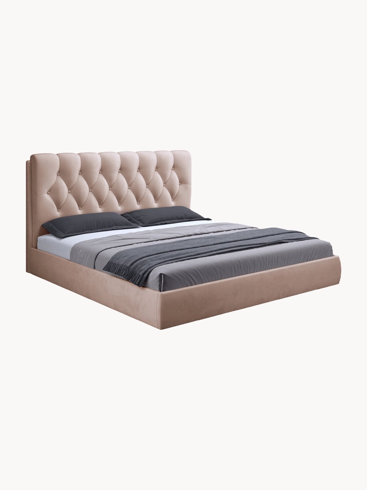 Двуспальная парящая кровать 180х200 с подъемным механизмом и ящиками Империя Голд, на ножках, бархат бежевый, Ами Мебель