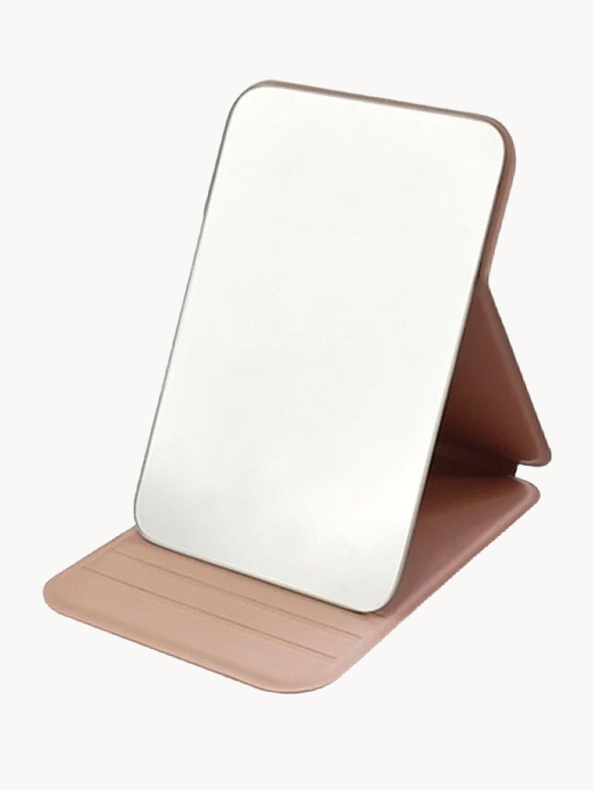 Зеркало карманное косметическое в коричневом чехле-подставке, размеры 7х10,5 см