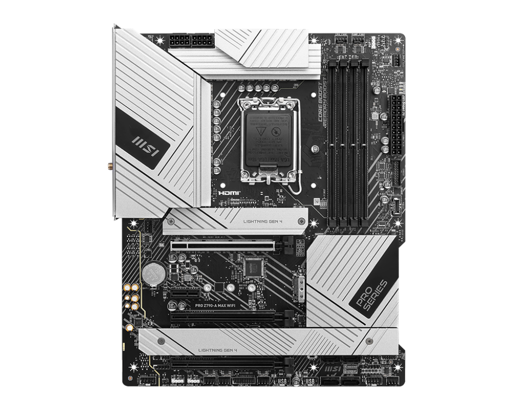 Материнская плата MSI Pro Z790-A Max WiFi Z790 Socket-1700 4xDDR5, 6xSATA3, RAID, 4хM.2, 3xPCI-E16x, 5xUSB3.2, 1xUSB3.2 Type C, DP, HDMI, WiFi, 2.5Glan, ATX