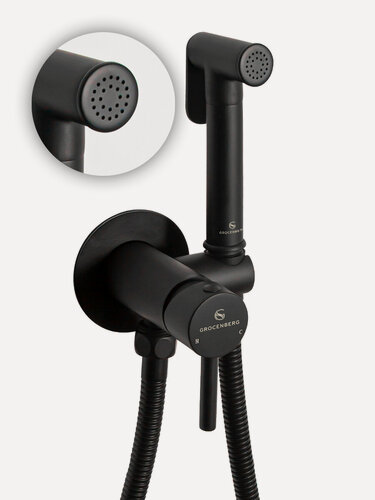 Изображение товара Гигиенический душ со смесителем для биде и унитаза встраиваемый Grocenberg GB001, латунь, черный матовый