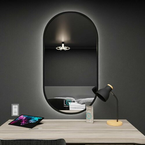 Зеркало с подсветкой настенное контражурная подсветка овальное зеркало в металлической раме 90х45 см декор и интерьер для ванной 40450₽