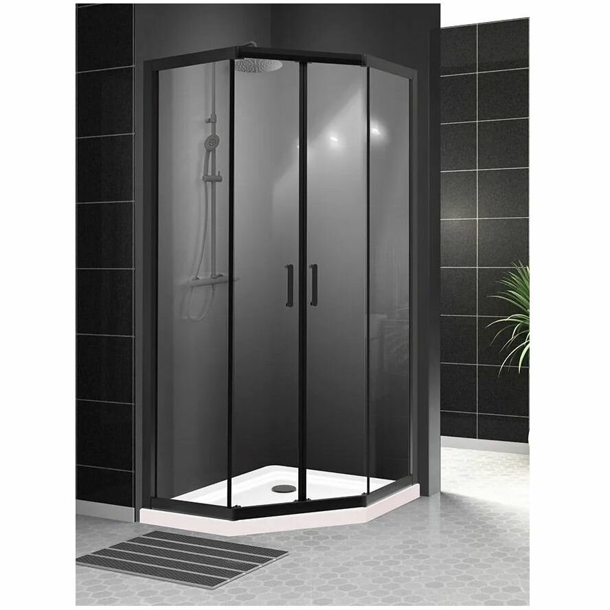 Душевой уголок BelBagno UNO-195-P-2-90-C-NERO черный матовый стекло прозрачное 5 мм (900х1950х900) — фото 1