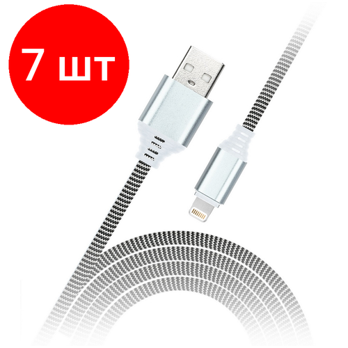 Комплект 7 шт, Кабель Smartbuy iK-12NS, USB2.0 (A) - microUSB (B), в оплетке, 2A output, 1м, белый, черный кабель smartbuy ik 12rg usb2 0 a microusb b резиновая оплетка 2a output 1м черный 3 штуки