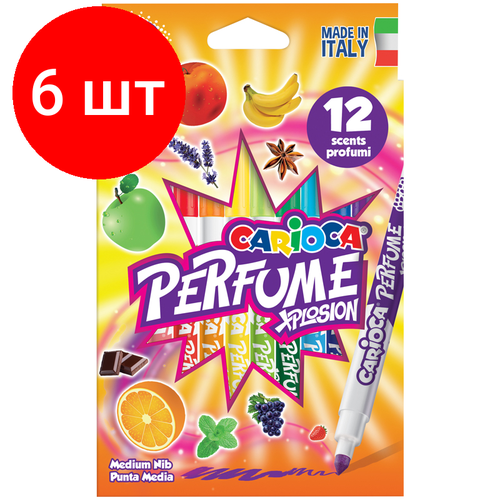 Комплект 6 шт, Фломастеры Carioca Perfume Xplosion, 12цв, ароматизированные, смываемые, картон, европодвес