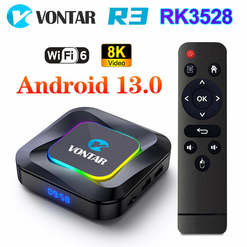 Смарт ТВ приставка VONTAR R3 Rockchip RK3528 Android 13 Поддержка 8K Видео BT50 Wifi 6 216ГБ Медиаплеер 329900₽