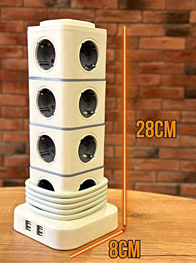 Cетевой фильтр, Удлинитель бытовой, Пилот, Разветвитель, 4 USB, 16 Розеток, Макс. нагрузка 2500 Вт, Белый — фото 1