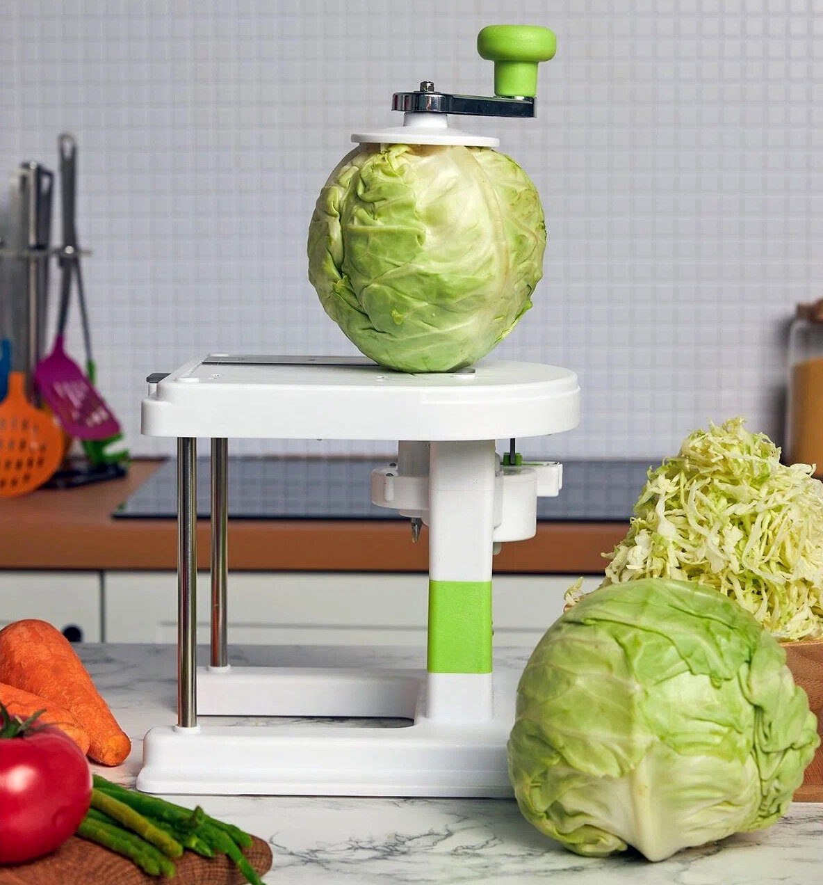 фото Универсальная механическая капусторезка/ручная шинковка/регулировка ширины нарезки/быстро и безопасно/белый
