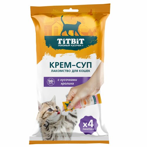 Лакомство TiTBiT Крем-суп с кусочками кролика для кошек (10 г*4 шт)
