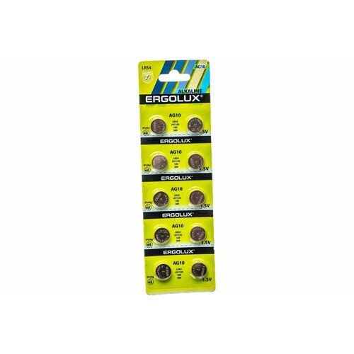 Батарейки Ergolux AG10 BL-10 (AG10-BP10, LR54 /LR1130 /189 /389) 100 шт. ycdc 30pcs lr1130 ag10 v10ga cell battery watch remote button coin 189 389 390 lr54 alkaline disposable batteries