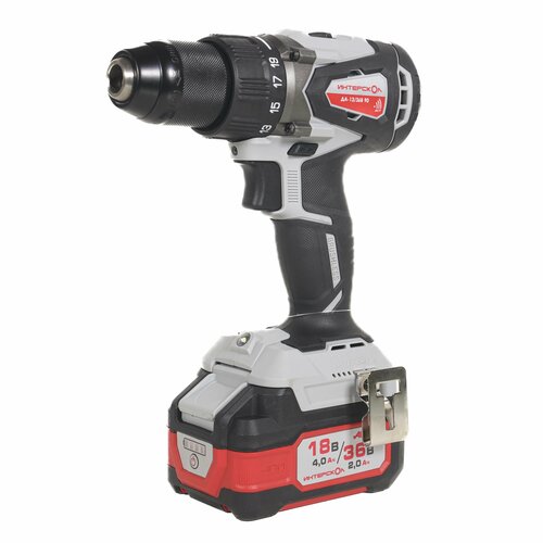 Бесщеточная аккумуляторная дрель-шуруповерт ИНТЕРСКОЛ ДА-1336В 90 36 В 90 Нм 2000 обмин с 2 АКБ 2 Ач и ЗУ в кейсе 8612270 20677₽