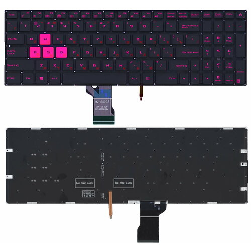 Клавиатура для ноутбука Asus ROG GL502VM черная без рамки с фиолетовой подсветкой клавиатура для ноутбука asus g771 n551 черная без рамки с подсветкой короткий шлейф