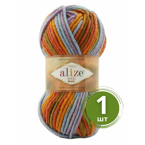 фото Пряжа для вязания alize superlana maxi batik (суперлана макси батик) - 1 моток 7794 желтый-красный-голубой-сирень, секционная пряжа, 25% шерсть, 75% акрил, 100м/100г