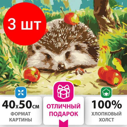 Комплект 3 шт, Картина по номерам 40х50 см, остров сокровищ Ежик, на подрамнике, акриловые краски, 3 кисти, 662490 картины по номерам остров сокровищ картина по номерам лошади на лугу 40х50 см