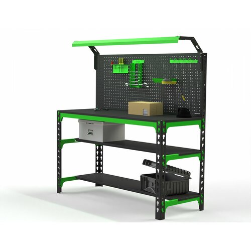 Стол металлический Metalex серия SUN 750х1400х600 (2-е полки + перфопанель с комплектом освещения)