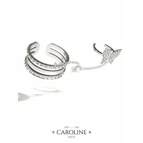 фото Кольцо на две фаланги caroline jewelry, безразмерное, серебряный